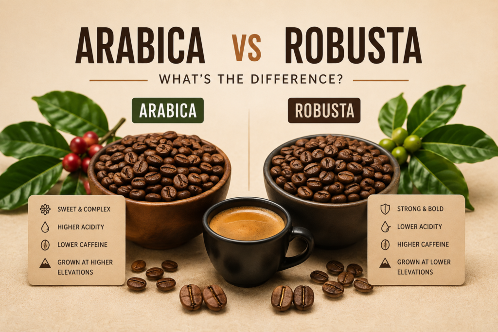 Arabica vs Robusta coffee beans comparison